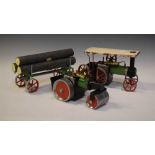 Mamod - Steam Roller, together with a TE1 Live Steam Tractor and log trailer with three logs