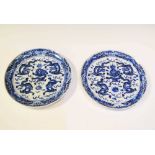 Pair of Ming-style blue and white porcelain plates