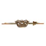 Naval crown bar brooch set seed pearls