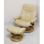 Ekones 'Stressless' tan leather swivel easy chair and matching footstool