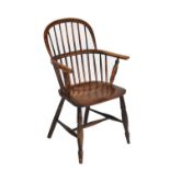 Late 19th Century ash and elm low hoop back Windsor chair