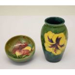 Moorcroft vase and small footed bowl