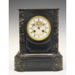 Late 19th Century French black slate and verde antico marble mantel clock