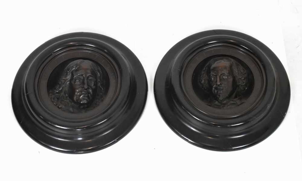 Pair of late 19th Century bronzed relief portrait panels