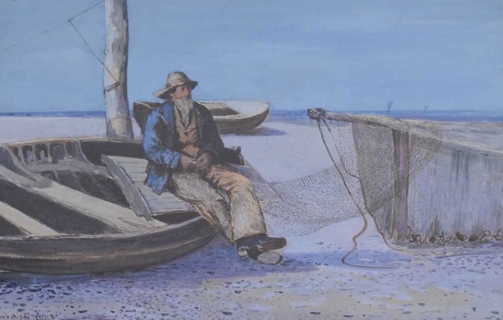 W. Meredith - Late 19th Century - Watercolour - Fisherman beside boat