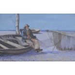 W. Meredith - Late 19th Century - Watercolour - Fisherman beside boat