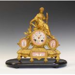 French gilt metal and porcelain mounted mantel clock