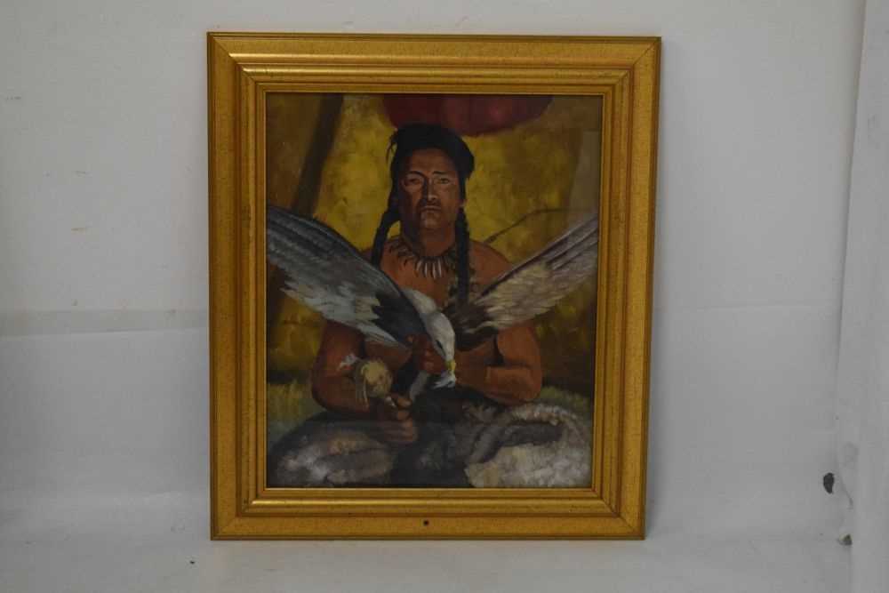 Pair of oil paintings behind glass of Native American Indian Chiefs - Bild 5 aus 8