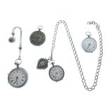 Three various silver and white metal pocket or fob watches