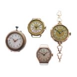 Two ladies yellow metal watch heads
