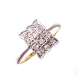 Diamond cluster ring, the rectangular panel set twelve diamonds