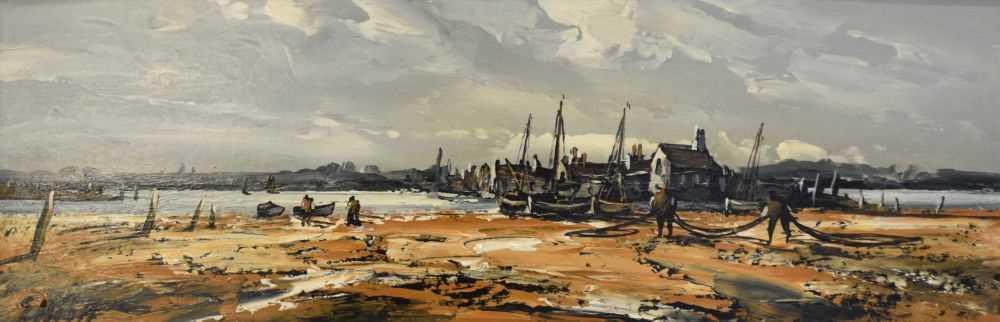 Edward Elliott - Oil on board - Harbour scene