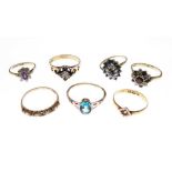 Seven various gem-set dress rings