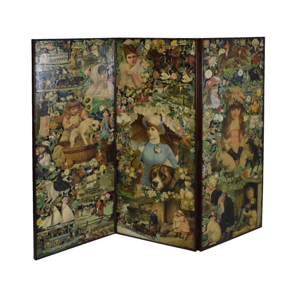 Victorian three-fold scrap screen