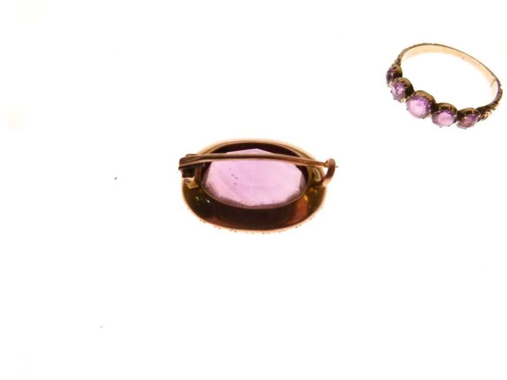 Unmarked seed pearl, and amethyst brooch and a similar ring - Image 2 of 7