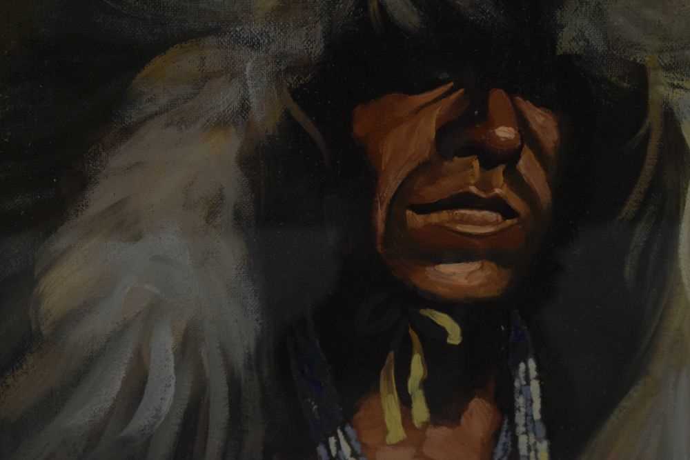 Pair of oil paintings behind glass of Native American Indian Chiefs - Bild 3 aus 8