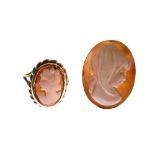 Two Italian 9ct gold cameo rings