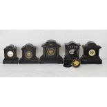 Five various French black slate mantel clocks