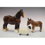 Beswick - Shirehorse, together with a sheep and donkey
