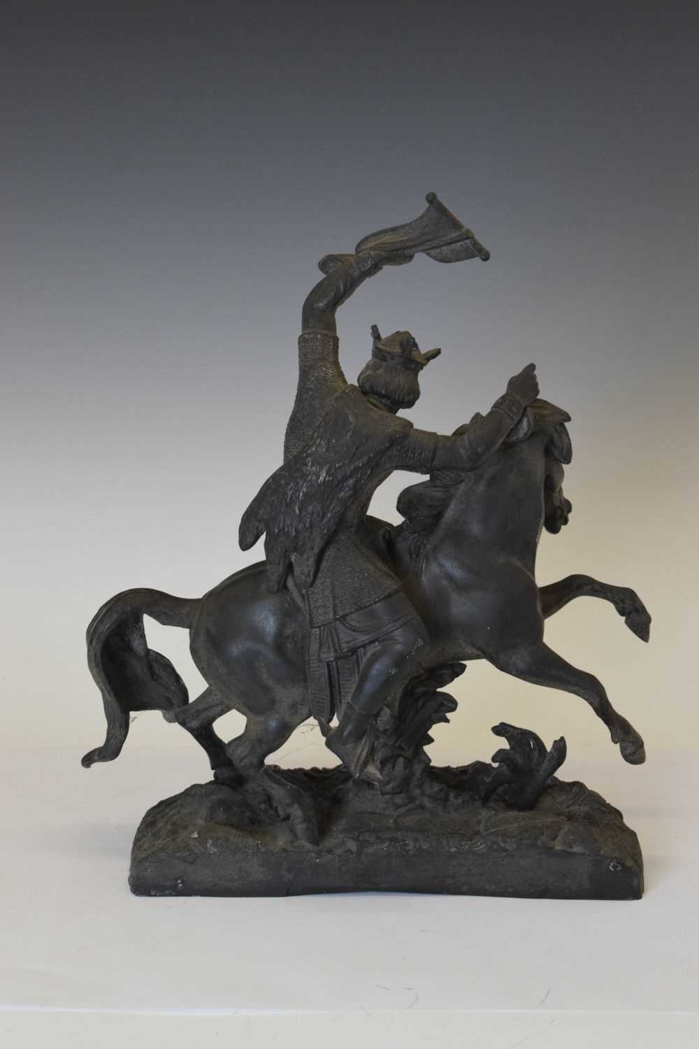 Spelter figure of Medieval King on horseback - Bild 3 aus 7