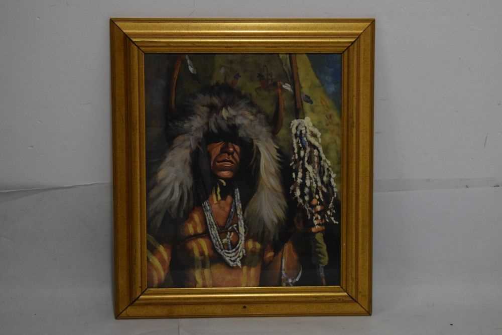 Pair of oil paintings behind glass of Native American Indian Chiefs - Bild 2 aus 8