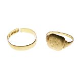 22ct gold wedding band, and an 18ct gold signet ring