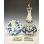 Two tiles, Large Delft lamp, reproduction plate