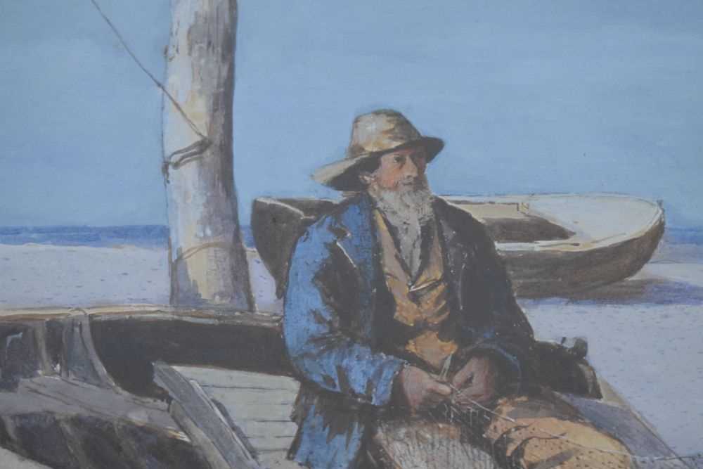 W. Meredith - Late 19th Century - Watercolour - Fisherman beside boat - Bild 4 aus 7