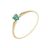 Single stone ring set small emerald-coloured stone