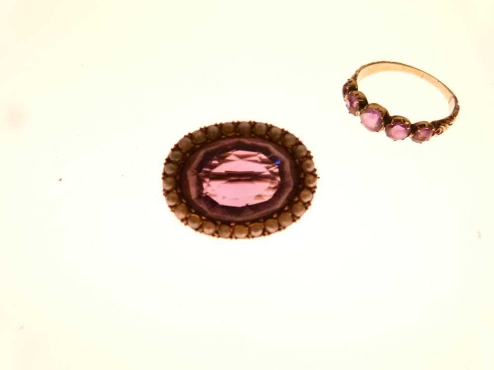 Unmarked seed pearl, and amethyst brooch and a similar ring - Image 3 of 7