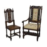 William & Mary and later carved walnut open armchair