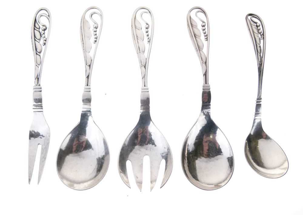 Georg Jensen 'leaf & berry' handled silver pickle fork