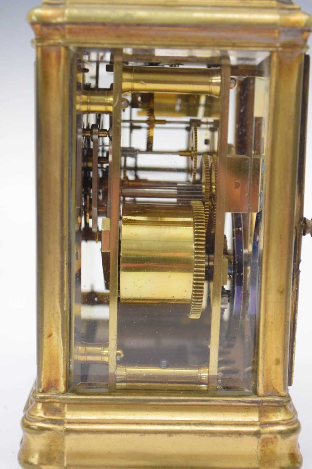 Late 19th Century French brass cased repeater carriage clock - Image 6 of 10