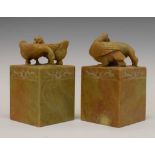 Large pair of Chinese carved soapstone imitation 'seals', etc.