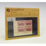 Canada - 1946 $1 block of four corner marginal postage stamps