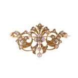 Rose diamond and split pearl brooch