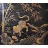 Large Japanese lacquer panel of a tiger