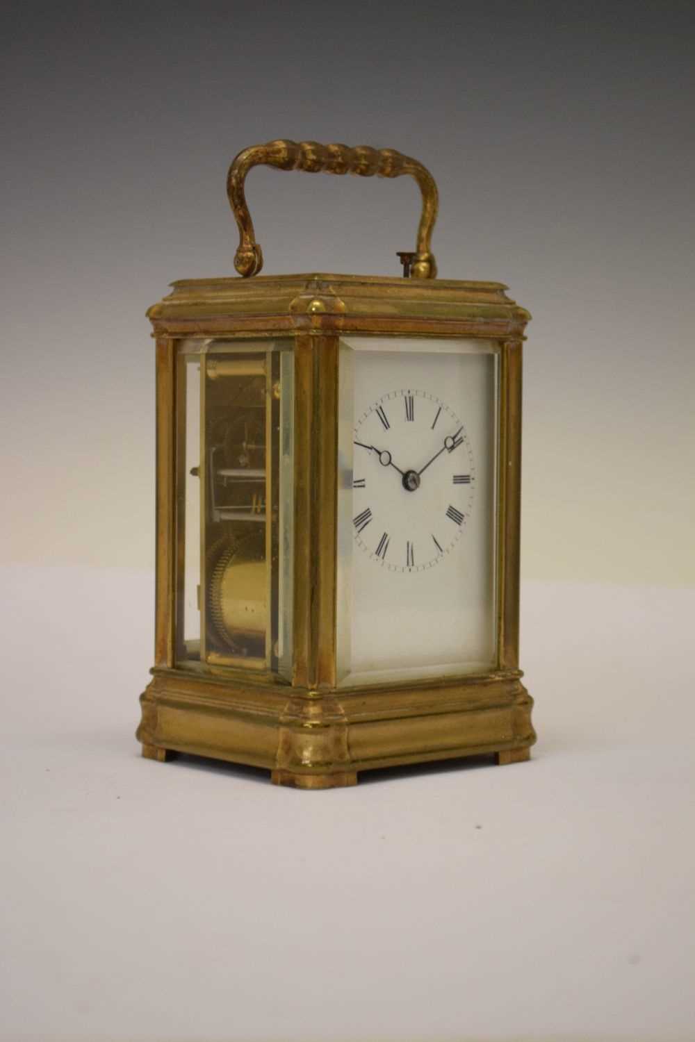 Late 19th Century French brass cased repeater carriage clock - Image 2 of 10