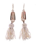 Pair of Victorian seed pearl tassel earrings