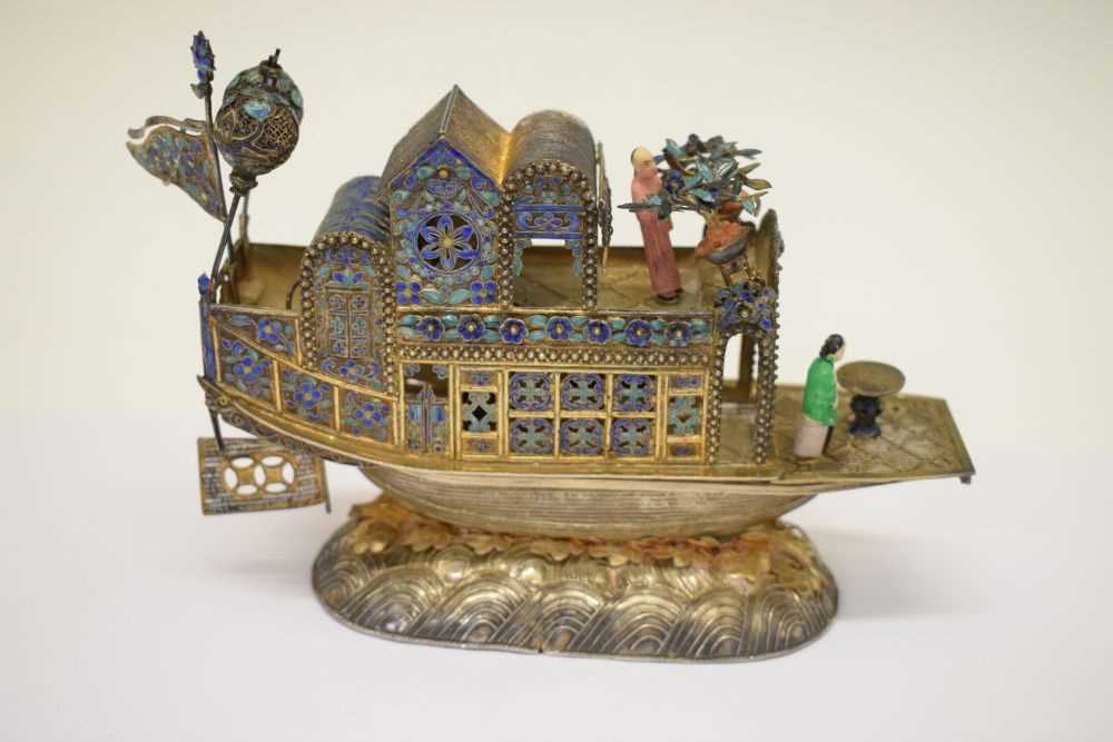 Chinese white metal and enamel model of a junk - Image 2 of 10