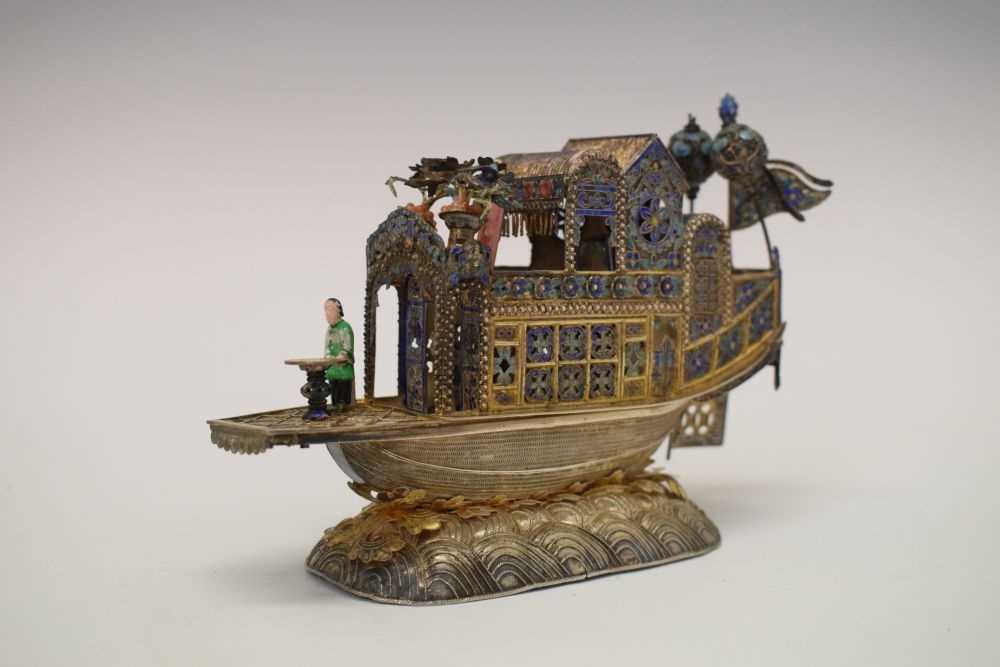 Chinese white metal and enamel model of a junk - Image 10 of 10