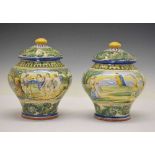 Pair Italian Maiolica jars and covers