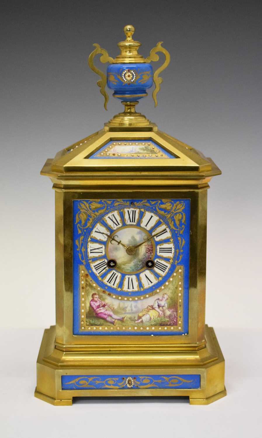 Mid 19th Century French Sevres-style porcelain mounted mantel clock