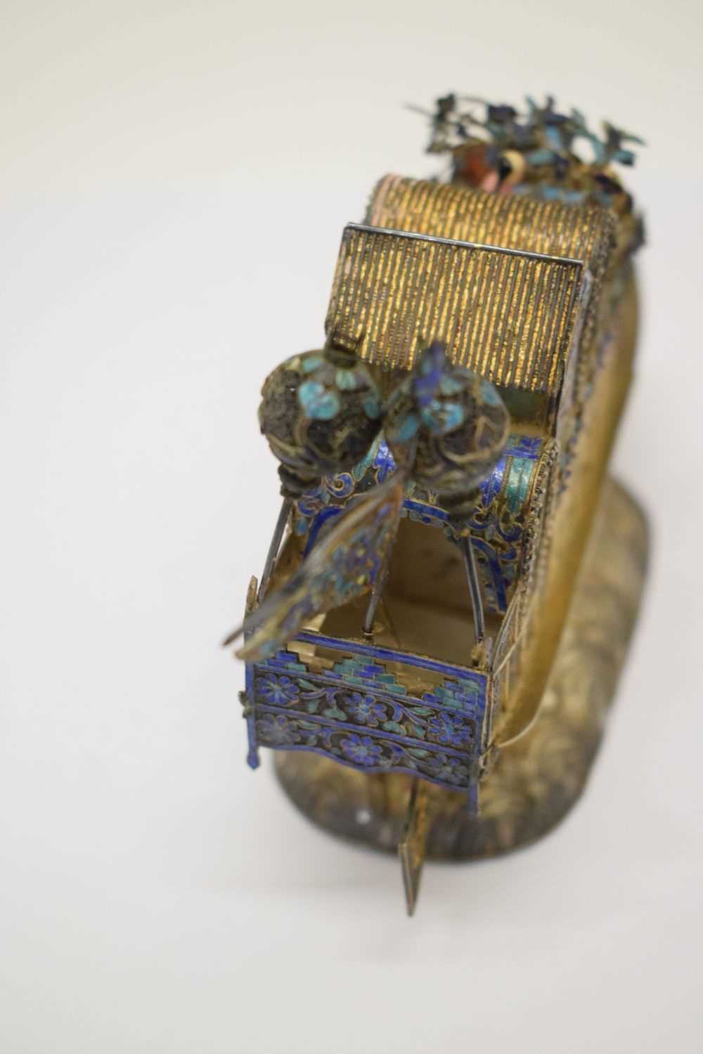 Chinese white metal and enamel model of a junk - Image 5 of 10