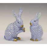 Herend, Hungary - Two porcelain models of rabbits