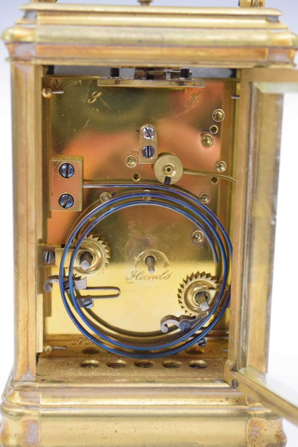 Late 19th Century French brass cased repeater carriage clock - Image 7 of 10