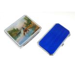 Houbigant silver and enamel powder compact and a cigarette case