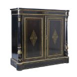 Late 19th Century ebonised and brass inlaid side cabinet