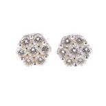 Pair of seven stone diamond cluster earstuds