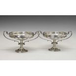 Pair of George V silver two-handled pedestal dishes